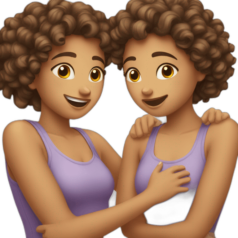 two friends girls with curly hair hugging emoji