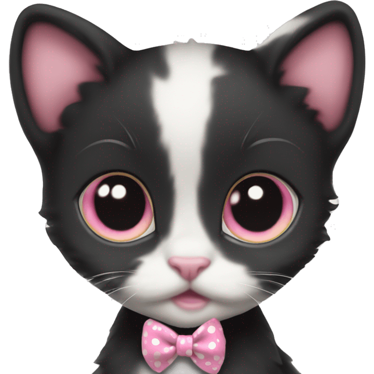 Baby Full body Tuxedo kitten with a pink polka dot ribbon Hazel eyes emoji