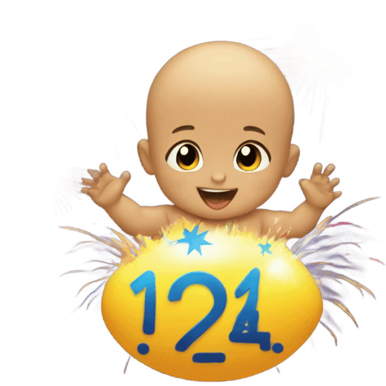 Baby with happy new year and fireworks exploding  emoji