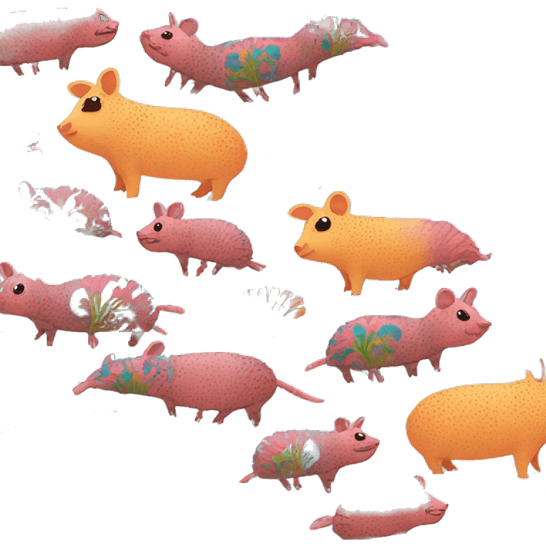 retro groovy hippie floral patterns on a pig armadillo centipede emoji