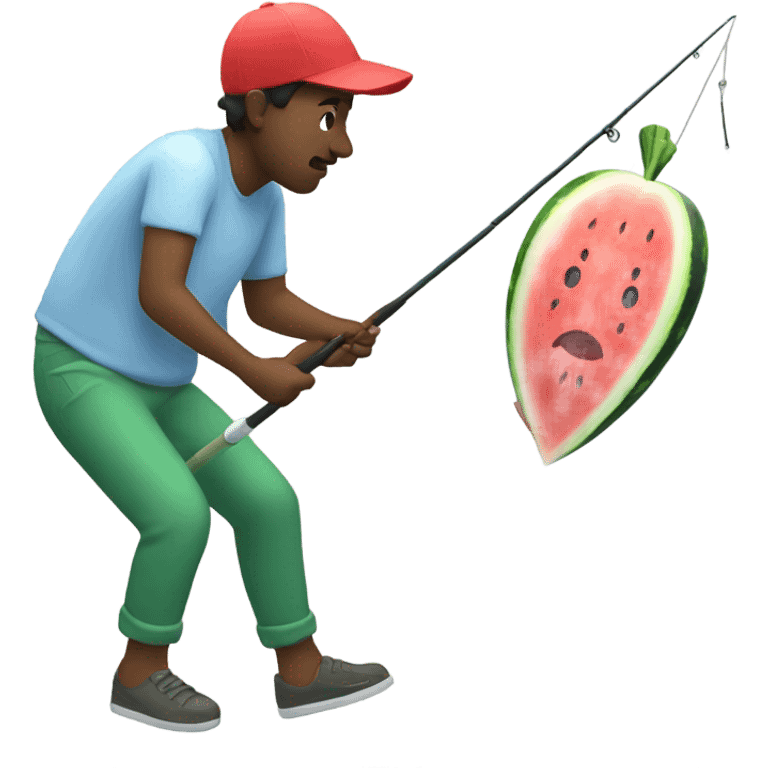 person fishing with watermelon on the fishing pole emoji