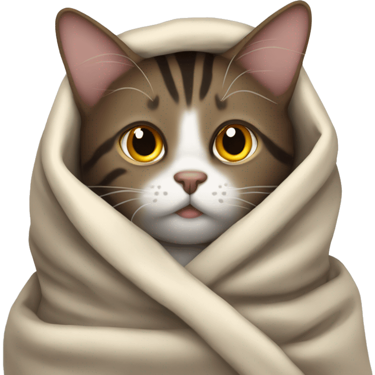 dark brown tabby cat wrapped in blanket emoji