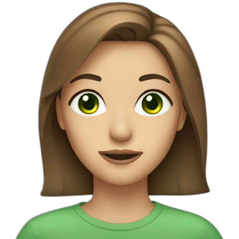 women face and long brown hair and green eyes emoji