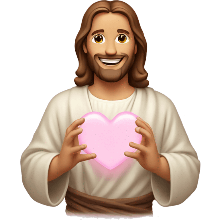 Smiling Jesus making light pink heart with hands emoji