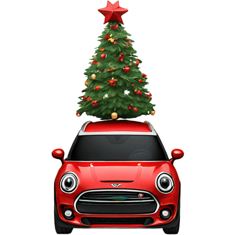 Red Mini Cooper Clubman with red roof decorated for Christmas emoji