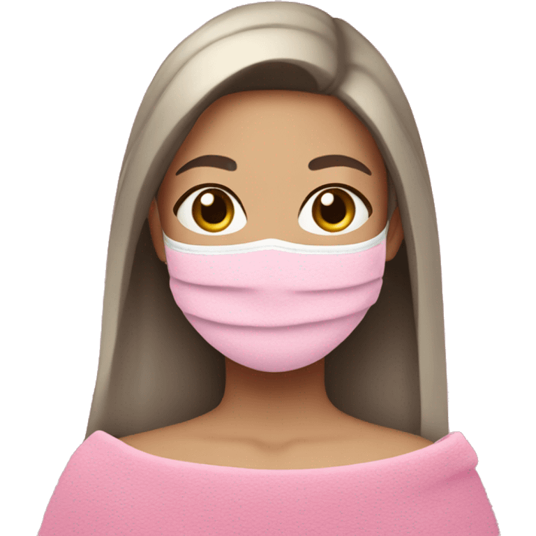 Blonde girl with pink face mask in a pink towel with dark brown hair  emoji