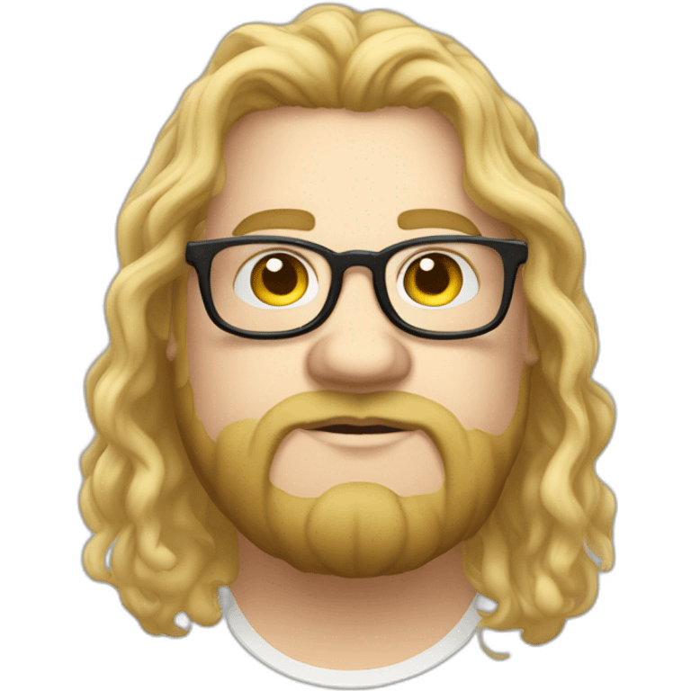 Chubby non binary Big lebowsky round glasses mid-lenght blond hair chaotic res beard vaporizer emoji