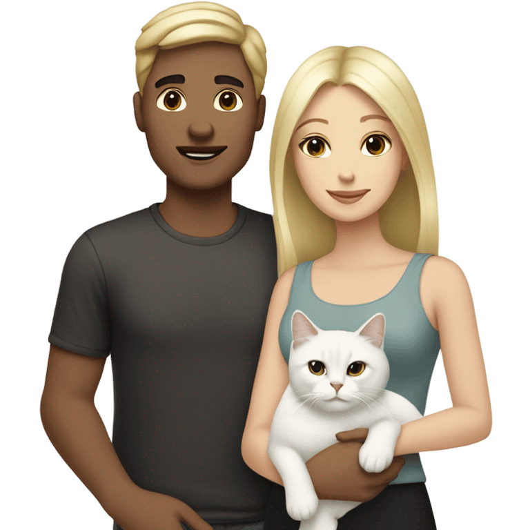 Couple white man with black hair, blonde woman and a white cat  emoji