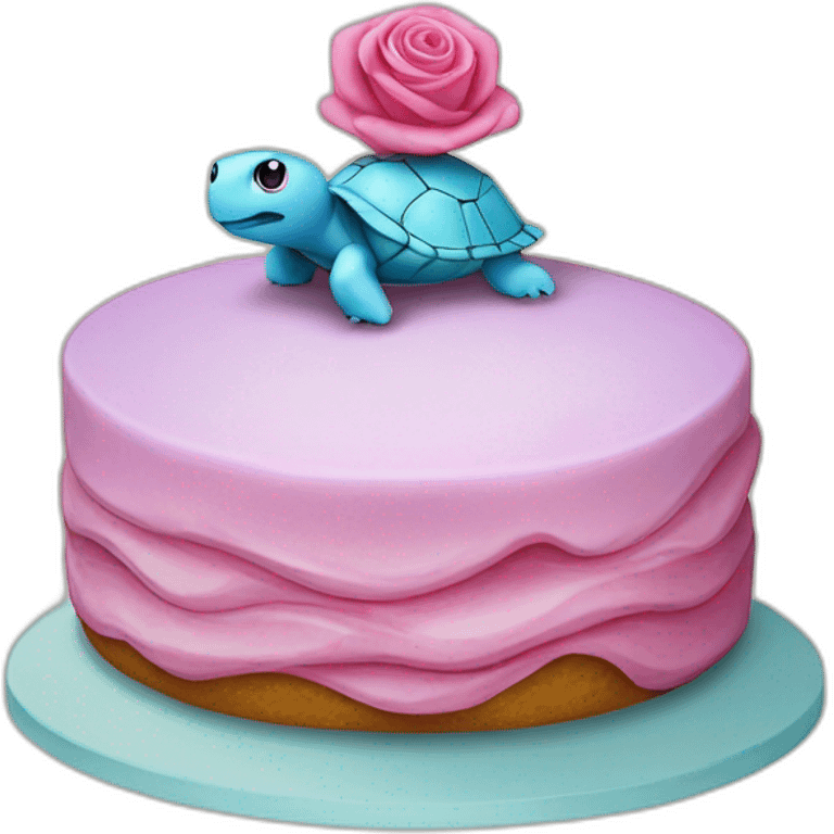 Un gâteau tortue bleu et rose emoji