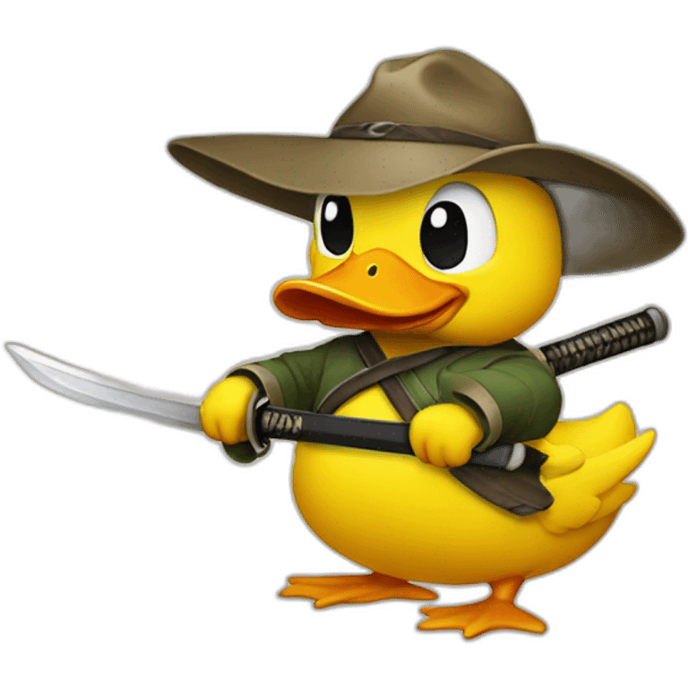 A yellow duck with a katana emoji