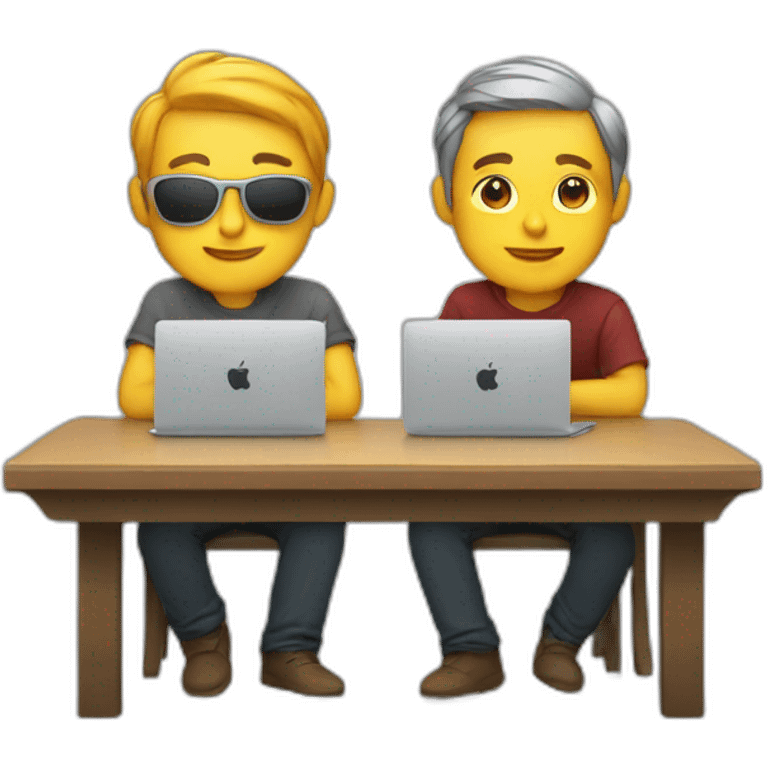 Developers sitting by table with macbooks emoji