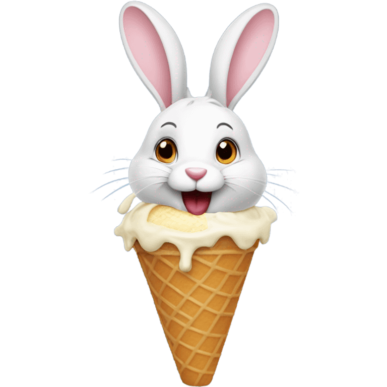 A rabbit eating an ice cream emoji