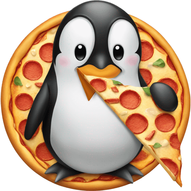 a penguin eating pizza emoji