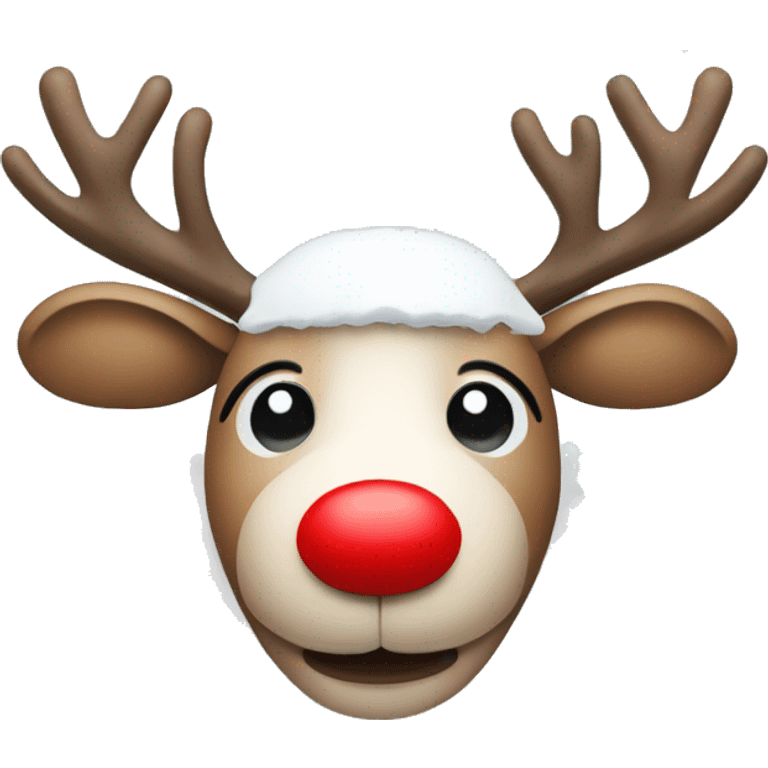 Reindeer with a circle red nose and snow on its head  emoji