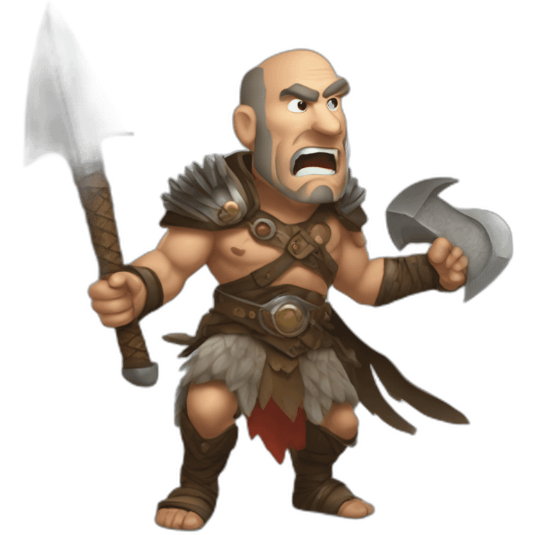 Steve jobs as a dnd barbarian, raging with a greataxe emoji