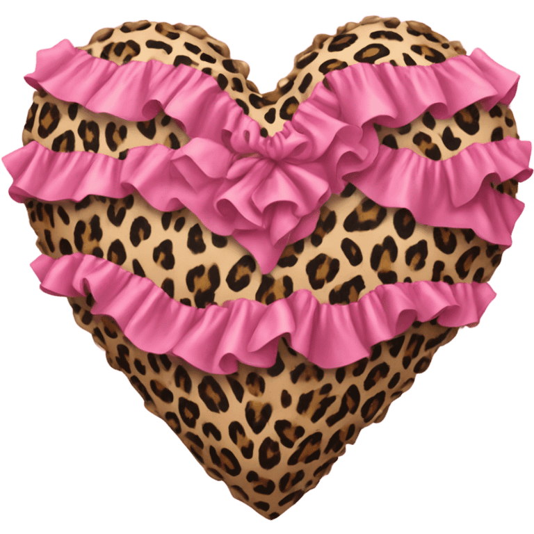 Leopard print heart with pink ruffles emoji