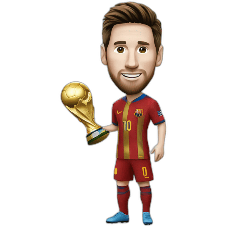 Messi avec coupe du monde et ballon d'or emoji