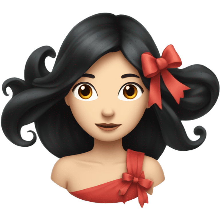 black open hair from behind with a light red bow emoji