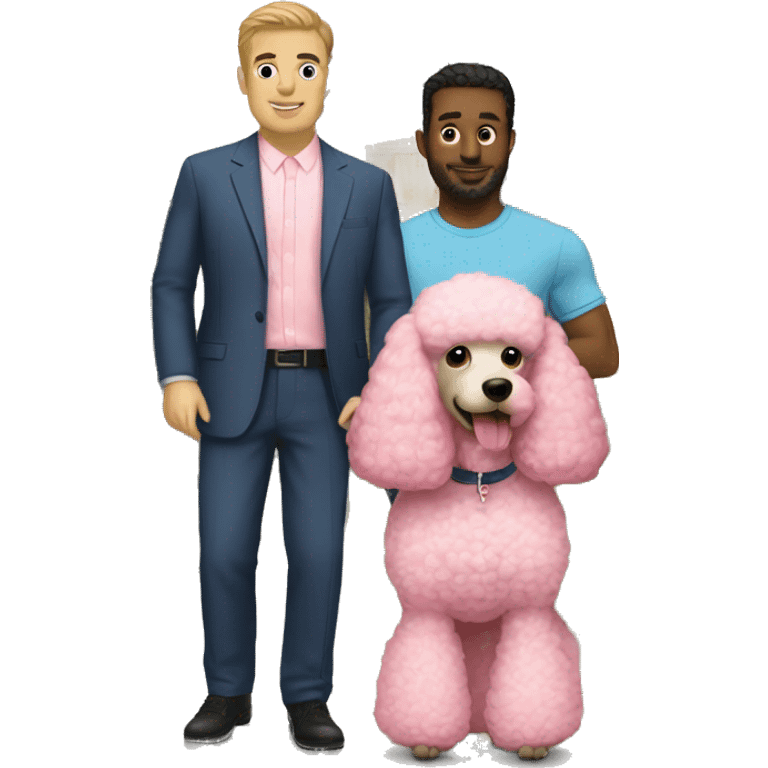 Two husbands with a pink poodle in front of a house emoji