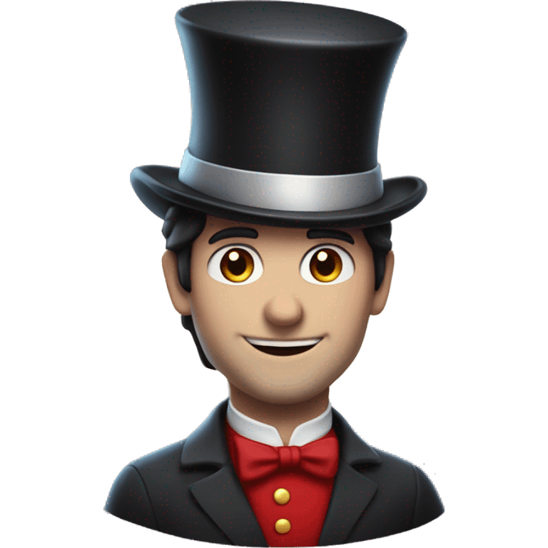 A man with dark hair, white skin, wearing red and a top hat, having sparkle as magic next to him  emoji