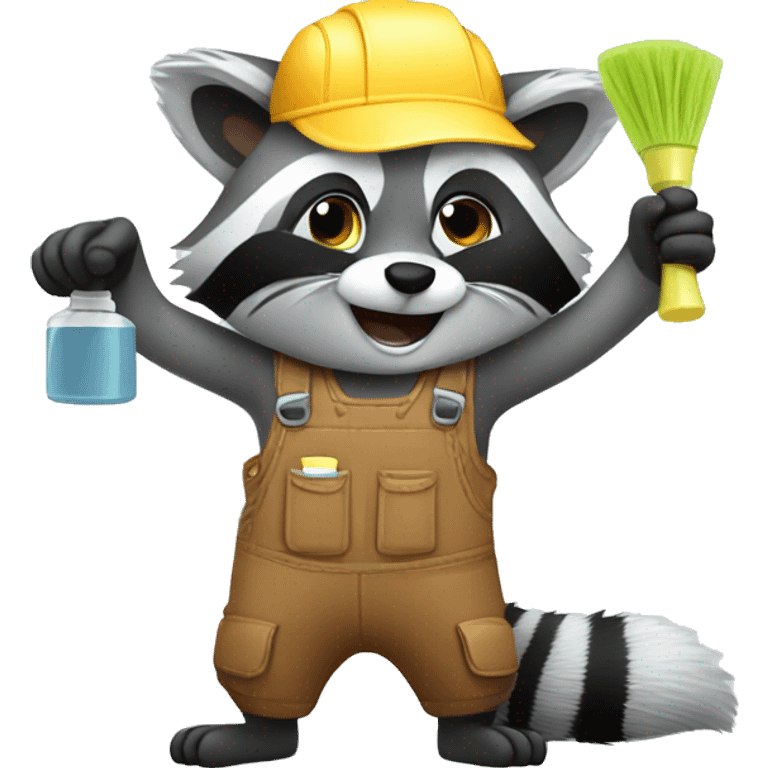 raccoon with cleaning spray in hands emoji