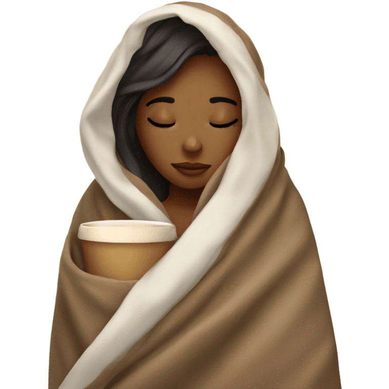 girl inside a blanket sipping coffee eyes closed emoji