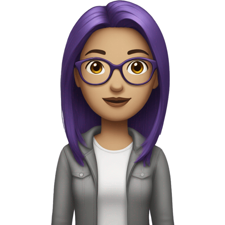 a short-haired girl with dark purple hair and white glasses emoji