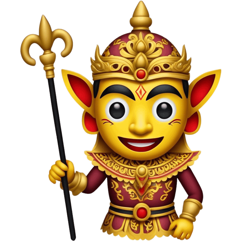 Cinematic Realistic Wayang Kulit Pop Culture Emoji, featuring a vibrant shadow-puppet theatre scene rendered with dynamic textures and artistic, traditional lighting. emoji