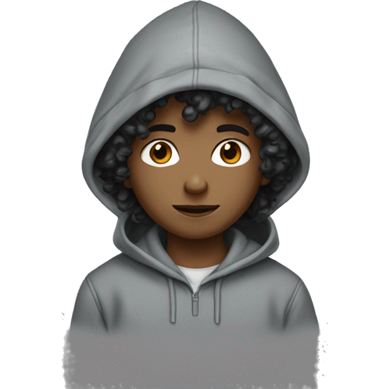 boy with black wavy curls black eyes with grey hoodie  emoji