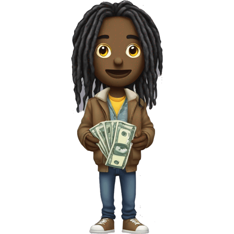 Emoji with dreads holding lots of money in both hands wearing designer clothing  emoji