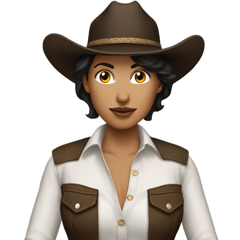 Dark Brunette short hair cowgirl white emoji