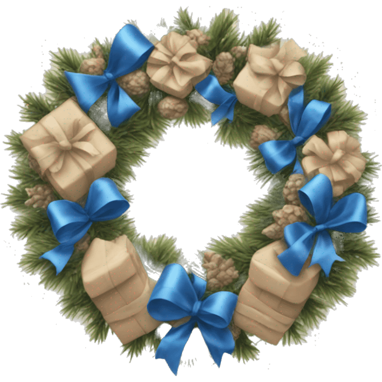 Realistic beige and blue  christmasy wreath emoji