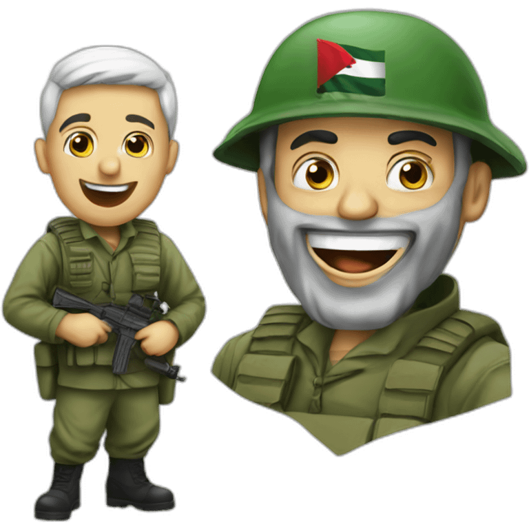 laughing hamas soldier and Israeli scholar emoji