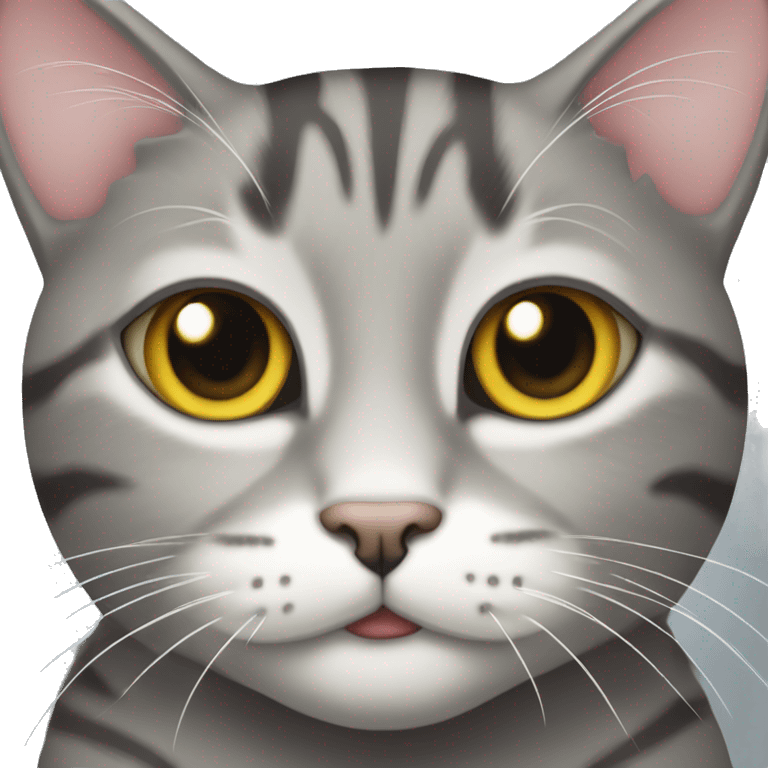 Gray tabby cat with white between eyes emoji