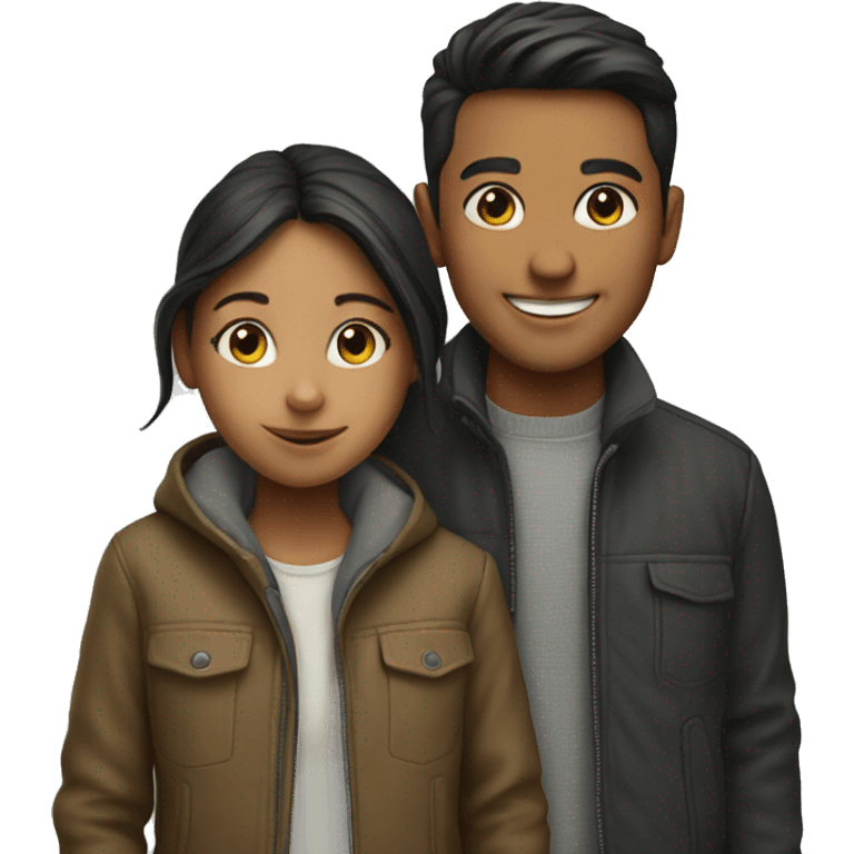 smiling girl with boy in jacket emoji