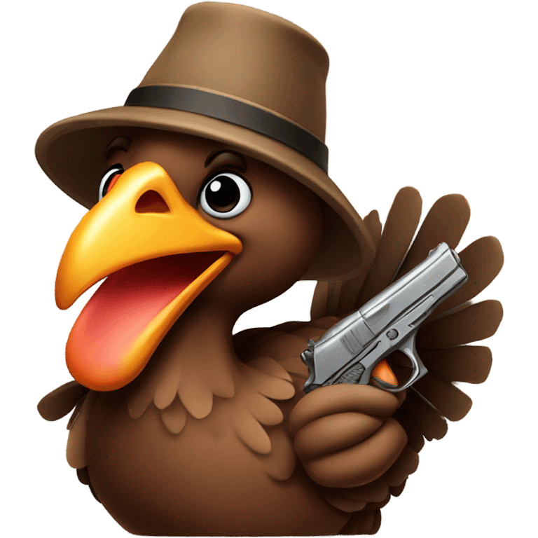 Turkey with a handgun and a cool hat emoji