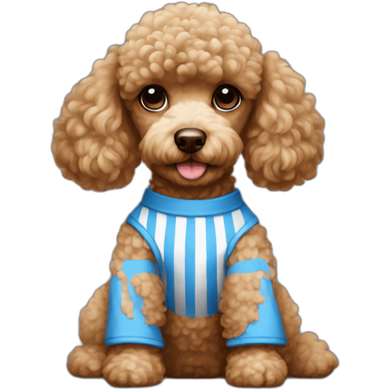 Light brown poodle seated with a white and blue vertical striped t-shirt emoji