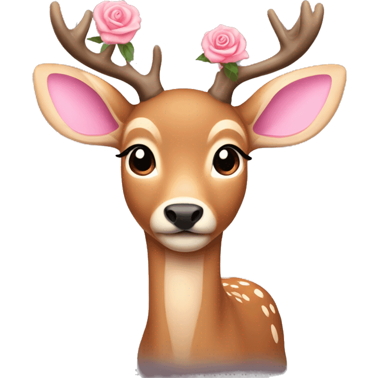 light brown deer with rose/light pink bow on its ear  emoji