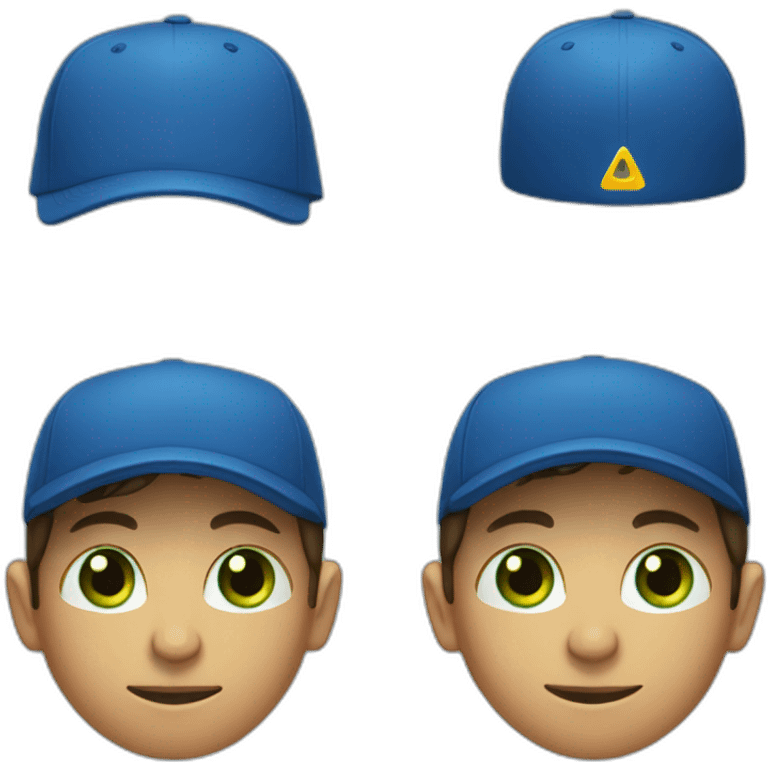 boy, green eyes, and triangle head face shape, blue cap, wearing a reversed blue cap emoji