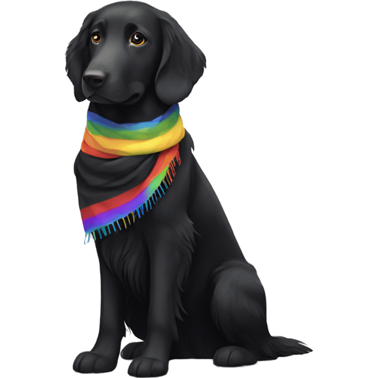 slim black flat coated retriever with rainbow scarf emoji