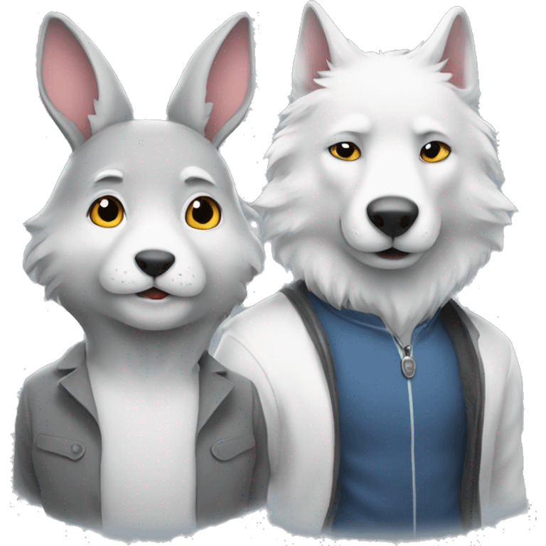 A white rabbit and a grey wolf together emoji