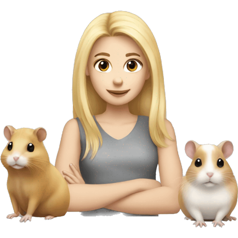 blonde girl and three hamster emoji