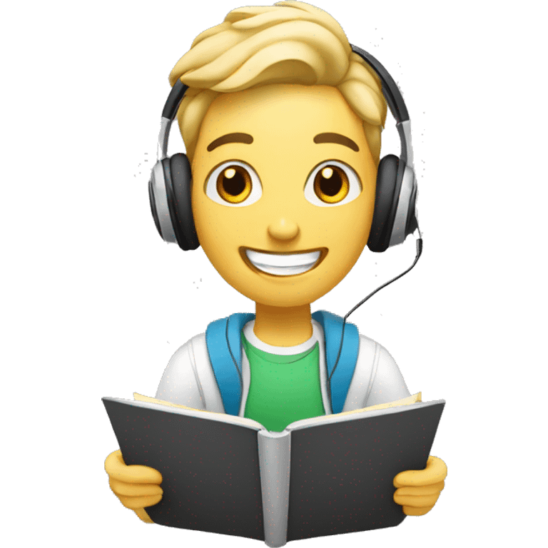 white happy student listening to music on class emoji