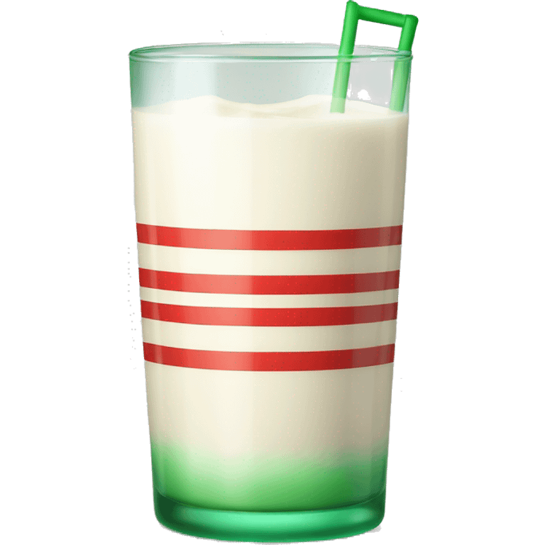 Glass of milk with green and red striped straw emoji