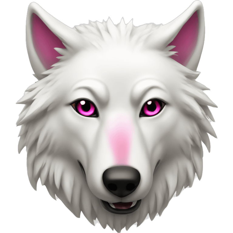 white wolf with dark pink  eyes drinking a beer emoji