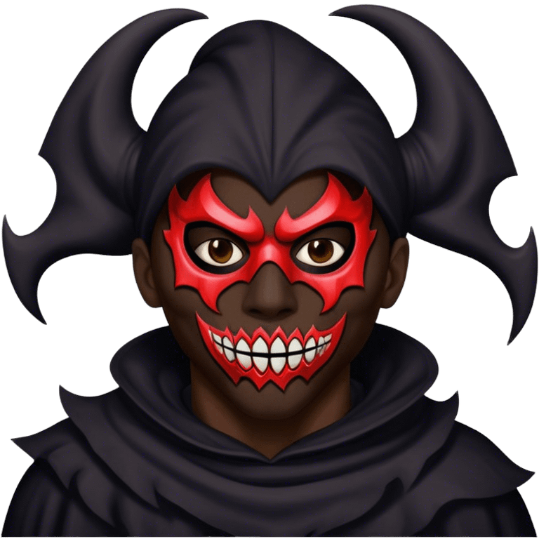 dark skinned black man wearing scary mask emoji