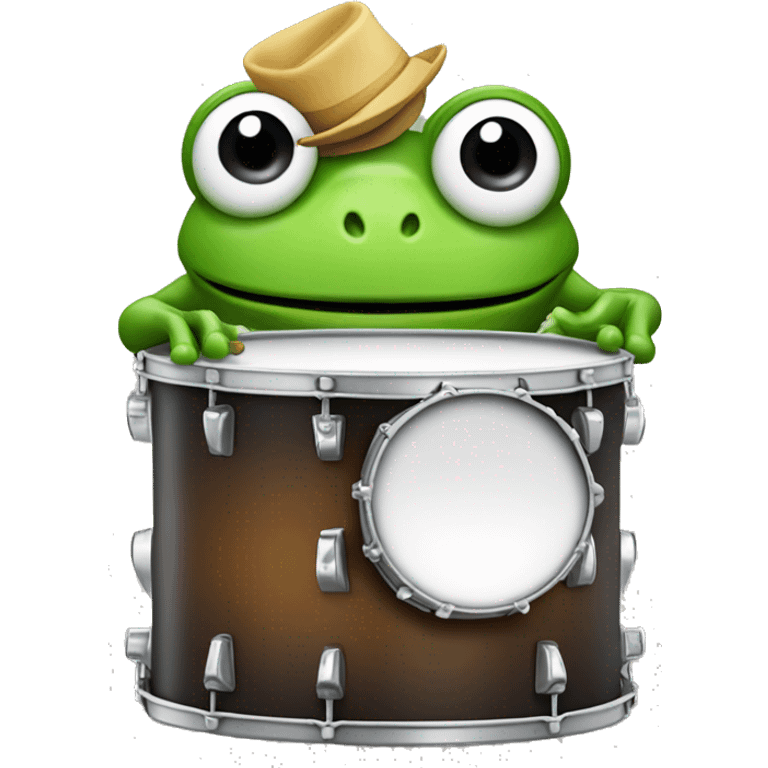 can be translated to English as "A frog drummer wearing a hat emoji