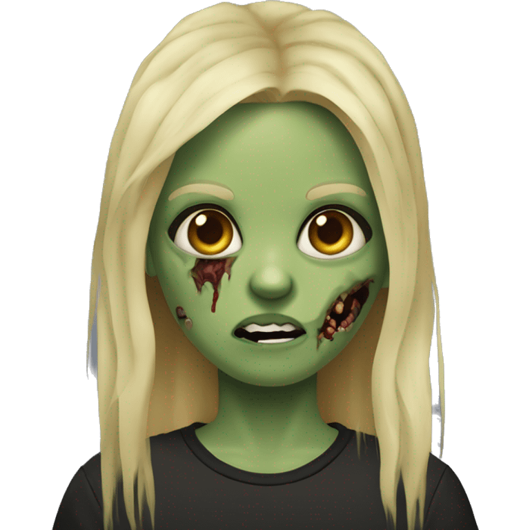 blonde-haired zombie, greenish skin, scars, brown eyes, black t-shirt emoji