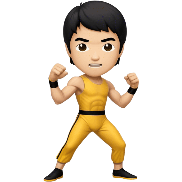 Cinematic Realistic Bruce Lee Pop Culture Emoji, featuring a dynamic portrayal of the legendary martial artist rendered with crisp detail and energetic lighting. emoji