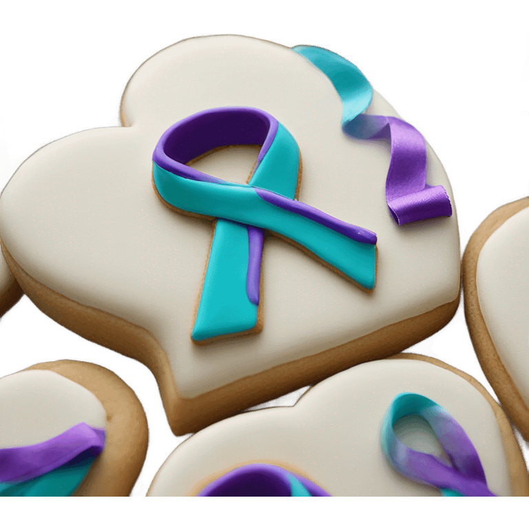 Purple and dteal Suicide awareness ribbon on heart cookie emoji